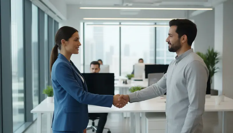 New employee being welcomed in a modern Dubai office