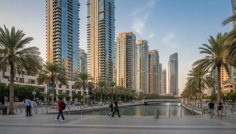 Street view of Business Bay office towers in Dubai