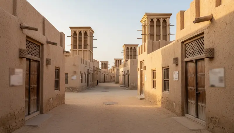 Wind tower houses in an old Bur Dubai lane